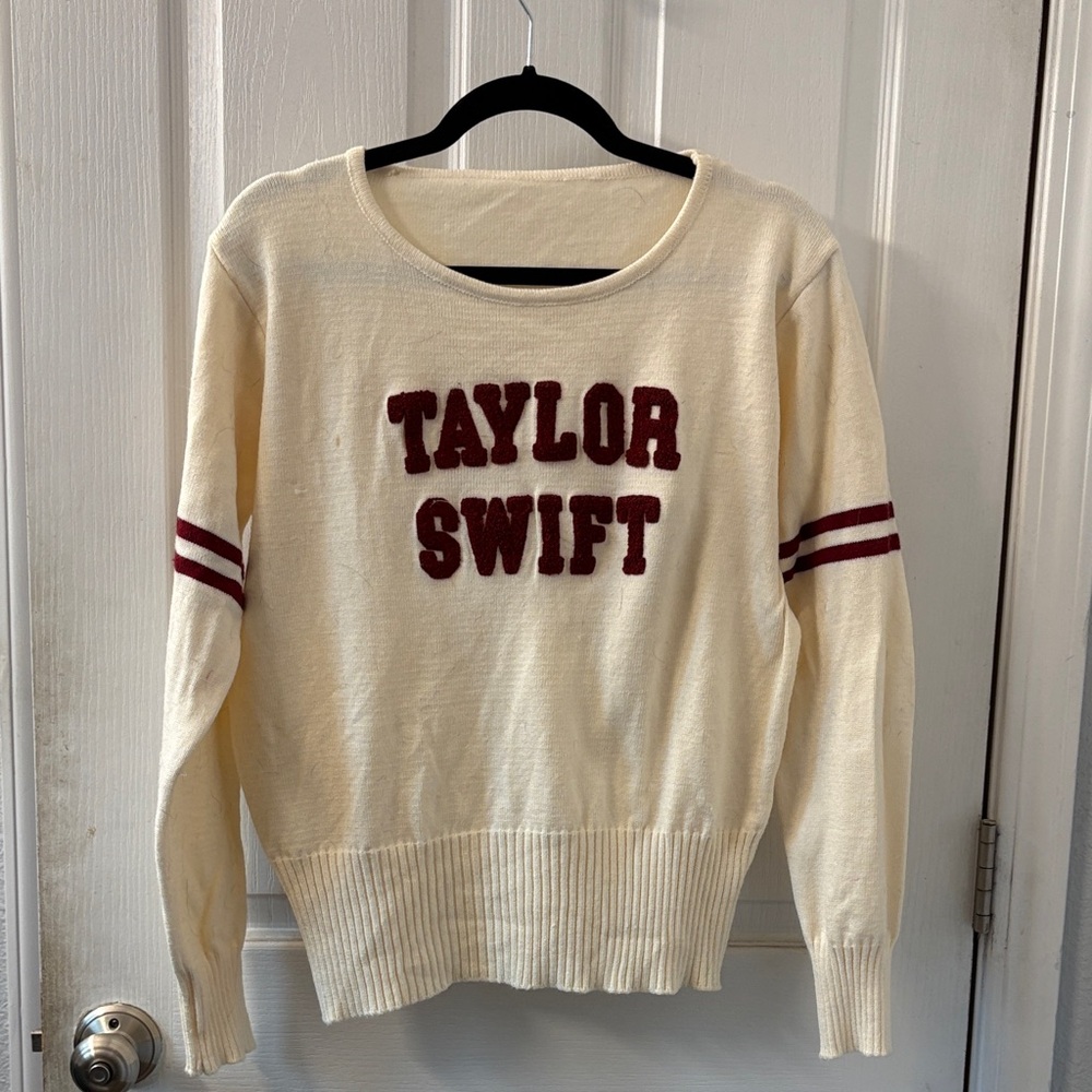 Taylor Swift RED Sweater - Cream with Burgundy Stripes